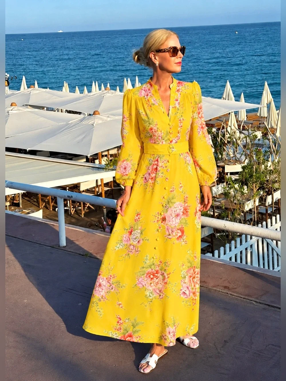 ZIMERRMANN Zinnia Floral Button Front Long Slip Front Midi Maxi Dress